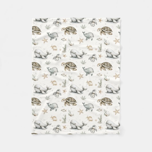 Cute Watercolour Ocean Baby Animals  Fleece Blanket (Front)
