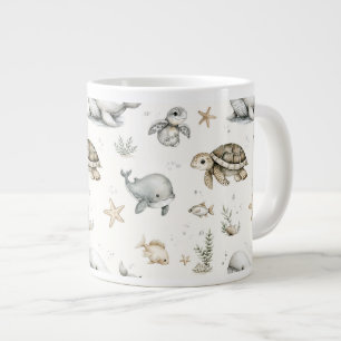 Cute Watercolour Ocean Baby Animals Large Coffee Mug