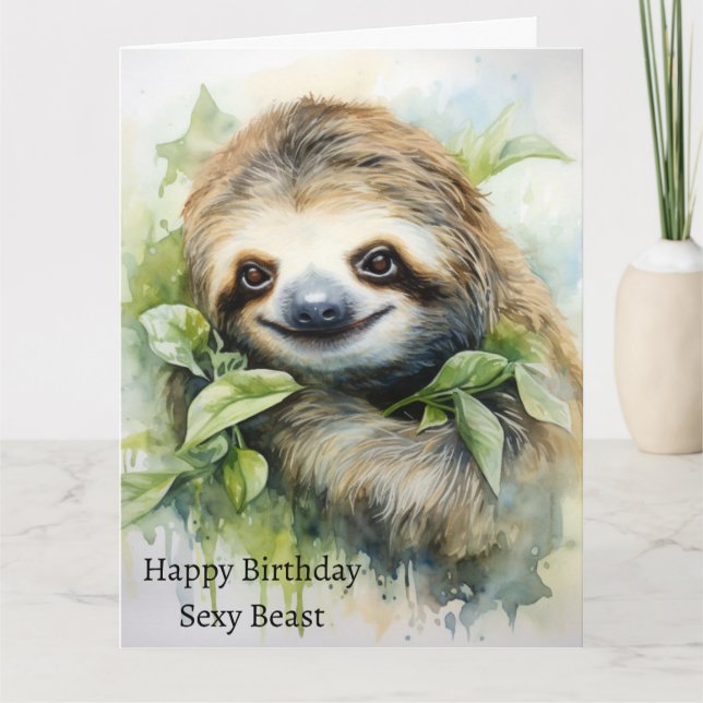 Cute Watercolour Personalized Sloth Design  Card (Front)