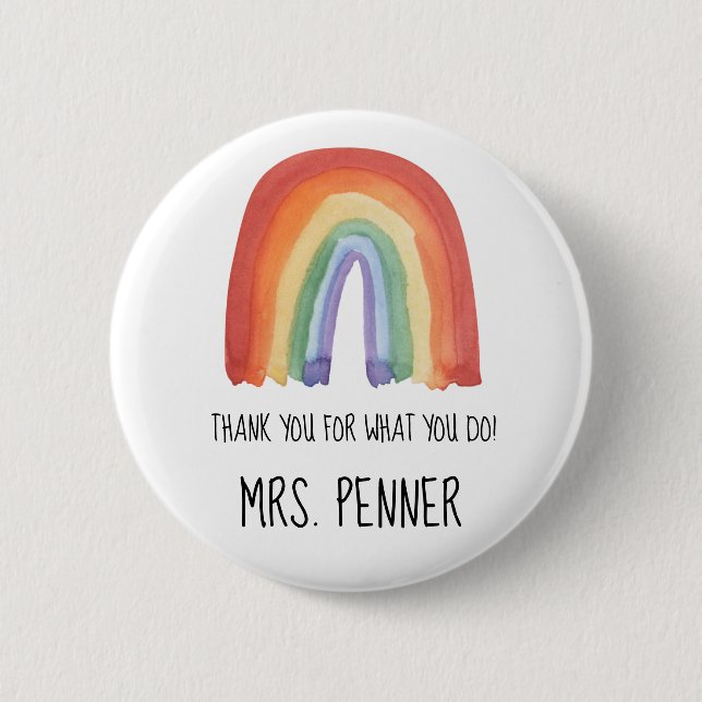 Cute watercolour rainbow thank you gift  6 cm round badge (Front)