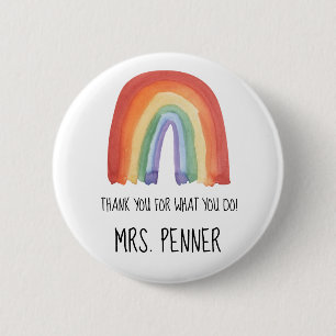 Cute watercolour rainbow thank you gift  6 cm round badge