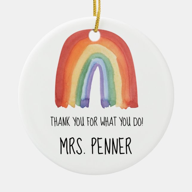 Cute watercolour rainbow thank you gift  ceramic tree decoration (Front)