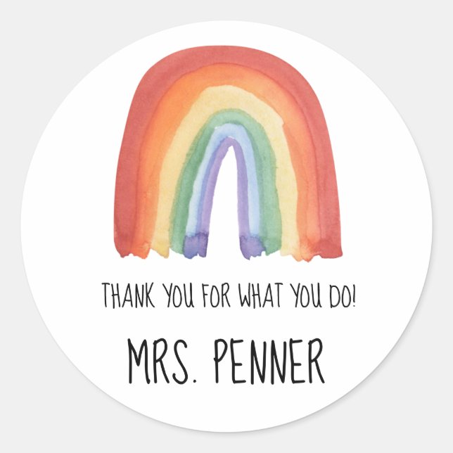 Cute watercolour rainbow thank you gift  classic round sticker (Front)