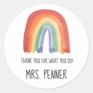 Cute watercolour rainbow thank you gift classic round sticker