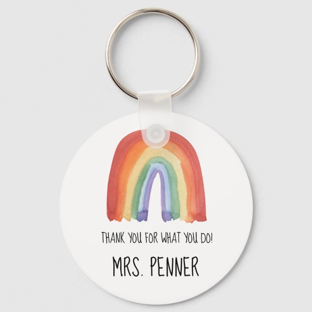 Cute watercolour rainbow thank you gift key ring (Front)