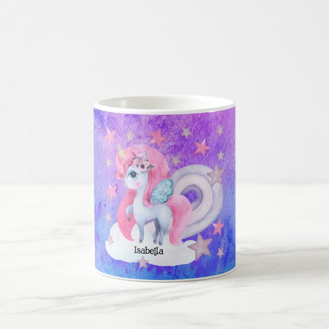 Cute Watercolour Rainbow Unicorn Personalised Coffee Mug (Center)