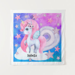Cute Watercolour Rainbow Unicorn Personalised Tapestry