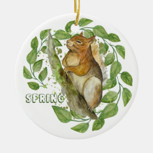 Cute watercolour squirrel ceramic tree decoration