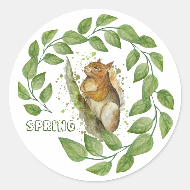 Cute watercolour squirrel classic round sticker (Front)