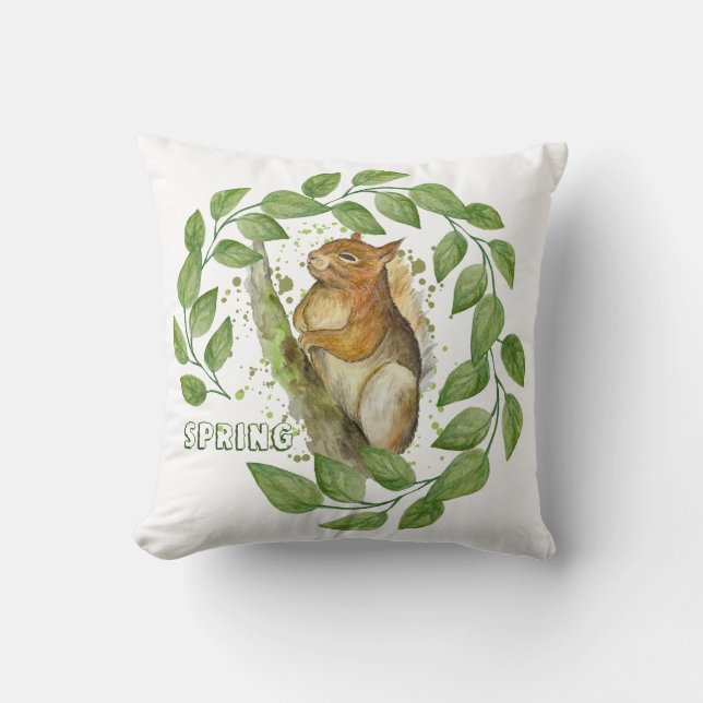 Cute watercolour squirrel cushion (Front)
