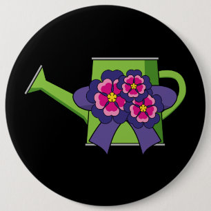 Cute Watering Can with Flowers Bouquet 6 Cm Round Badge