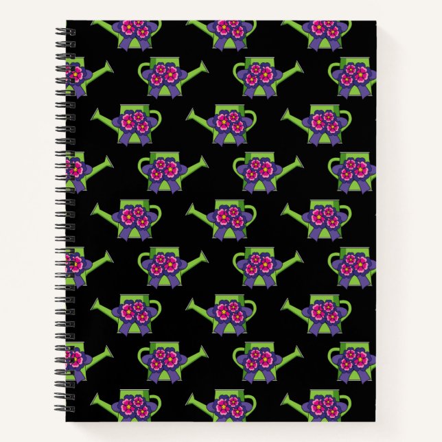 Cute Watering Can with Flowers Bouquet Notebook (Front)