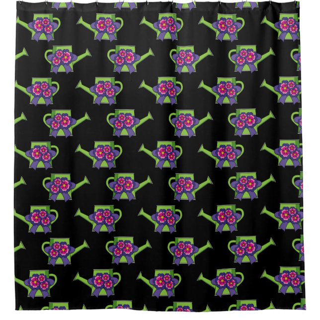Cute Watering Can with Flowers Bouquet Shower Curtain (Front)