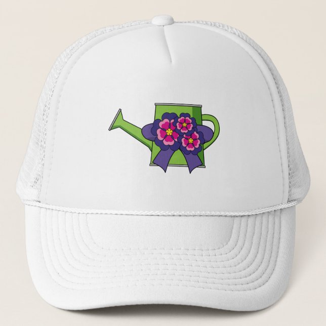 Cute Watering Can with Flowers Bouquet Trucker Hat (Front)