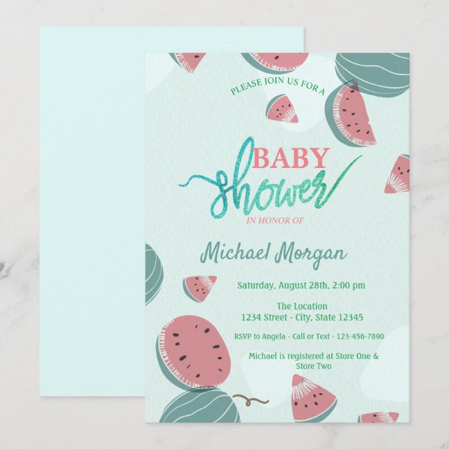 Cute Watermelon Baby Shower Invitation (Front/Back)