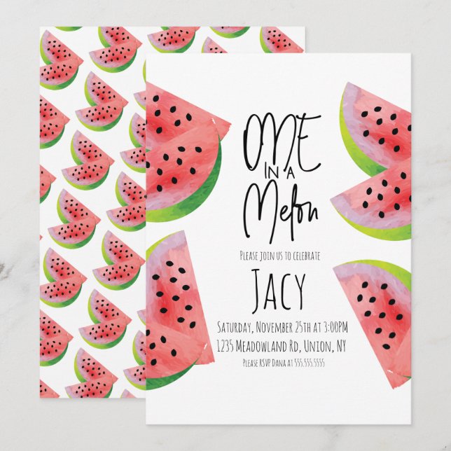 Cute Watermelon Birthday Watercolor Summer Party Invitation (Front/Back)