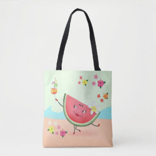 Cute Watermelon Character at the Beach Tote Bag