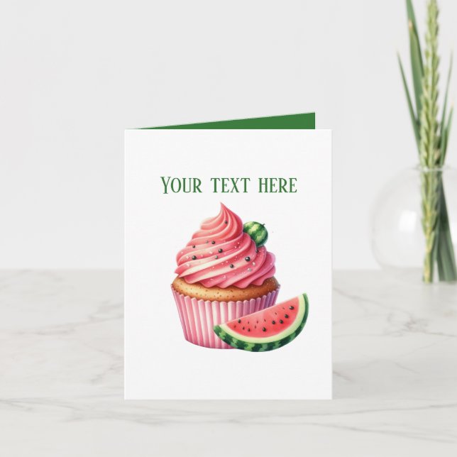 Cute watermelon cupcake customizable card (Front)