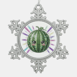 Cute Watermelon Disco Ball Snowflake Pewter Christmas Ornament
