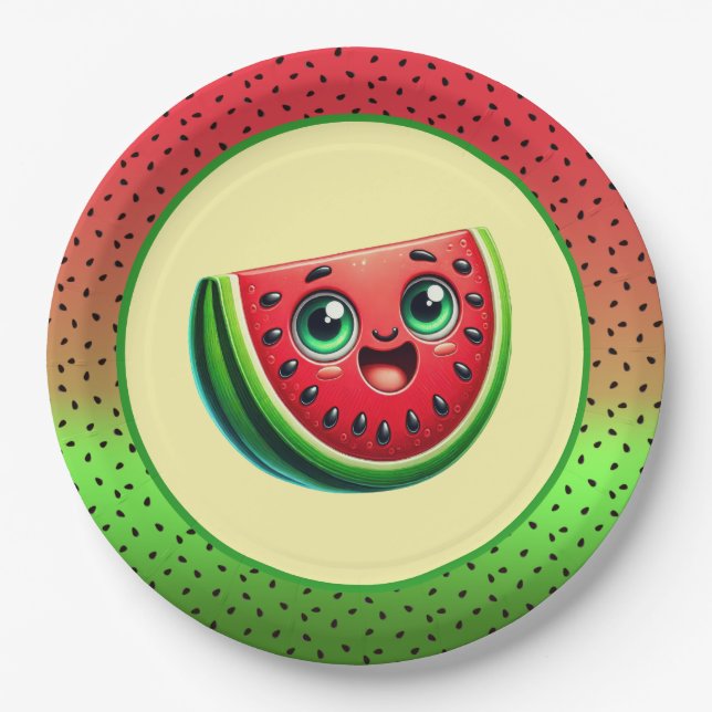 Cute watermelon Festival party Paper Plate (Front)