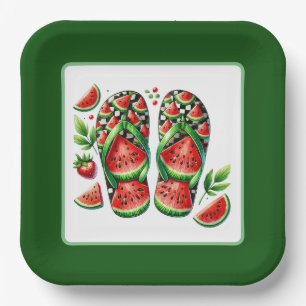 Cute watermelon flip flop beach party  paper plate