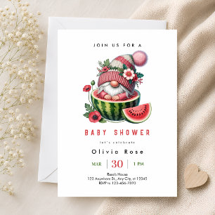 Cute Watermelon Gnome Baby Shower Invitation