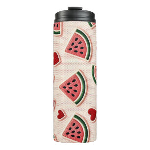 Cute Watermelon & Hearts Pattern Aesthetic School Thermal Tumbler