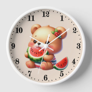 Cute watermelon lovers bear clock