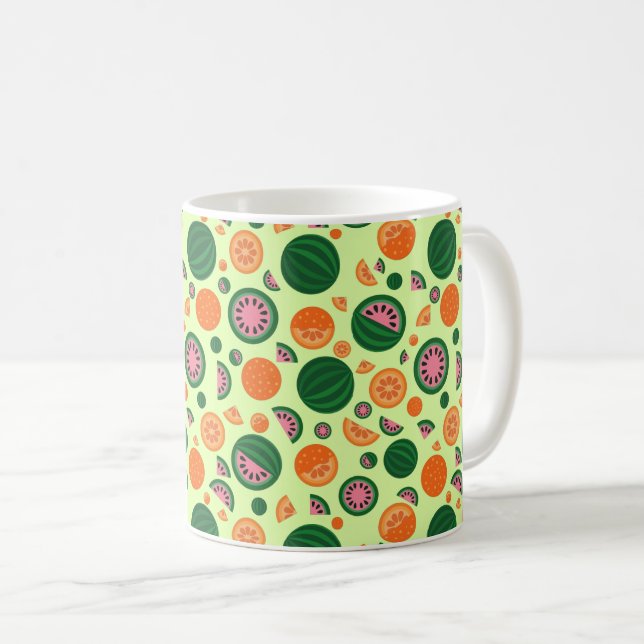 Cute Watermelon Orange Summer Fruit Pattern Coffee Mug (Front Right)