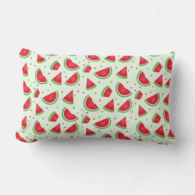 Cute Watermelon Pattern Fruit Summer Red Green Lumbar Cushion (Front)