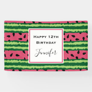Cute Watermelon Pattern Pink & Green Birthday Banner
