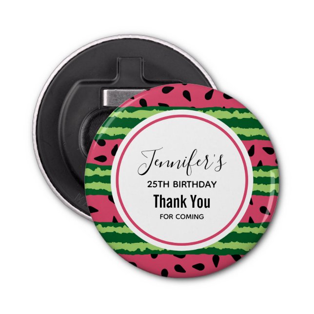 Cute Watermelon Pattern Pink & Green Birthday Bottle Opener (Front)