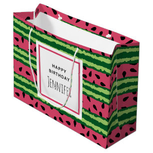 Cute Watermelon Pattern Pink & Green Birthday Large Gift Bag