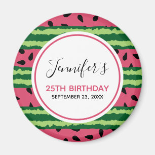 Cute Watermelon Pattern Pink & Green Birthday Magnet