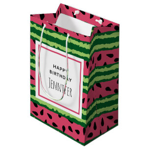 Cute Watermelon Pattern Pink & Green Birthday Medium Gift Bag
