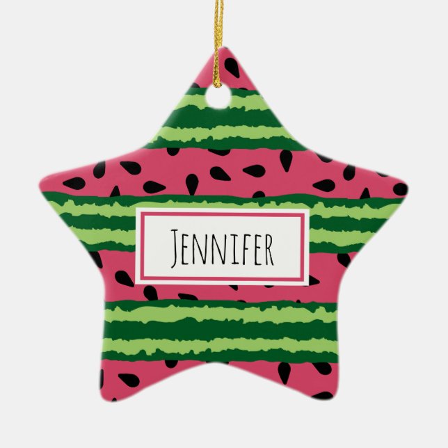Cute Watermelon Pattern Pink & Green Ceramic Tree Decoration (Front)