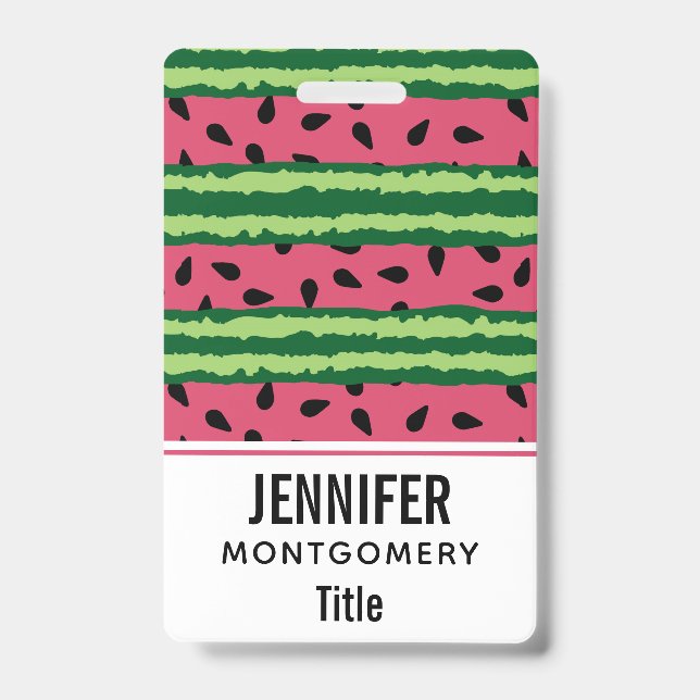 Cute Watermelon Pattern Pink & Green ID Badge (Front)