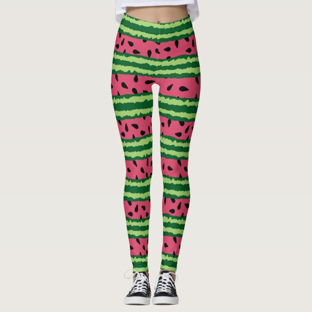 Cute Watermelon Pattern Pink & Green Leggings (Front)
