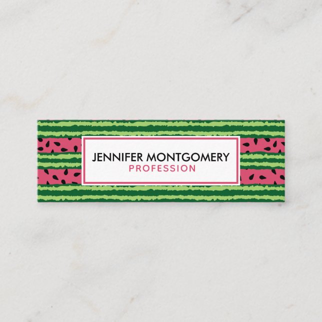Cute Watermelon Pattern Pink & Green Mini Business Card (Front)