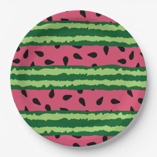 Cute Watermelon Pattern Pink & Green Paper Plate