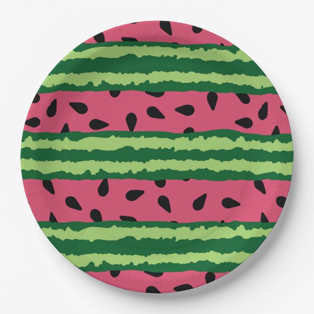 Cute Watermelon Pattern Pink & Green Paper Plate (Front)