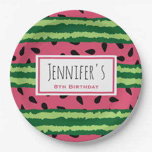 Cute Watermelon Pattern Pink & Green Paper Plate