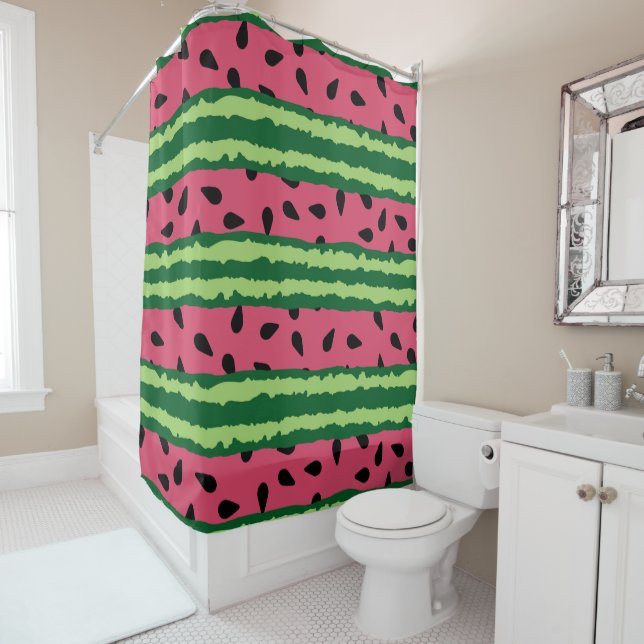 Cute Watermelon Pattern Pink & Green Shower Curtain (In Situ)