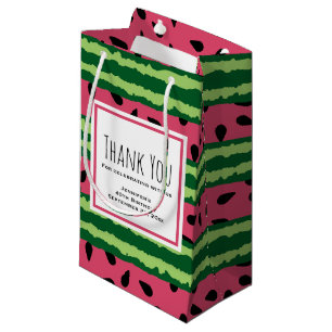 Cute Watermelon Pattern Pink & Green Thank You Small Gift Bag