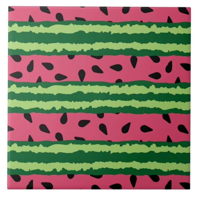 Cute Watermelon Pattern Pink & Green Tile (Front)
