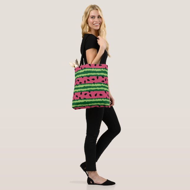 Cute Watermelon Pattern Pink & Green Tote Bag (On Model)