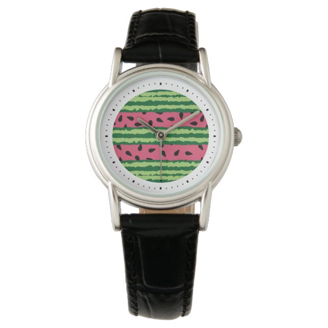 Cute Watermelon Pattern Pink & Green Watch (Front)