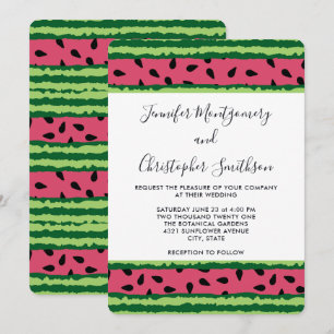 Cute Watermelon Pattern Pink & Green Wedding Invitation