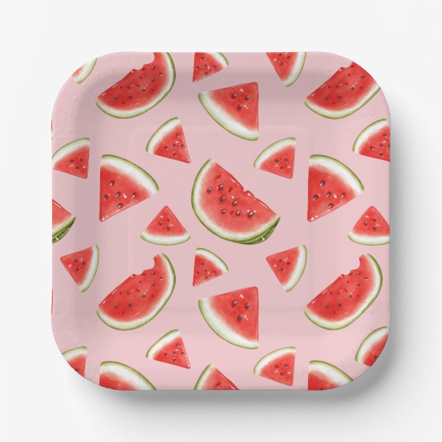 Cute Watermelon Pattern Pink Kids Party Paper Plate (Front)