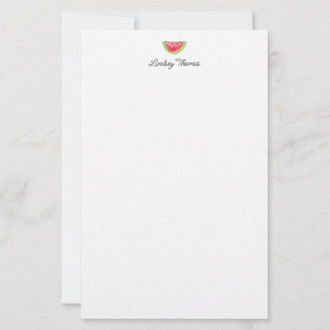 Cute Watermelon Personalised Stationery Paper (Front)
